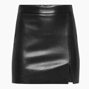 NWT $98 Aritzia black leather skirt LARGE mini high rise slit skirt size 12